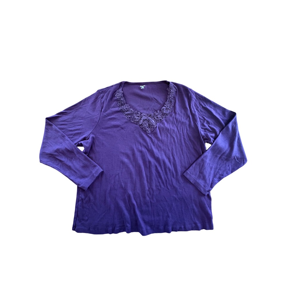 St. John's Bay Lace V-Neck Top Women 2X Purple Excellent Long Sleeve Crochet